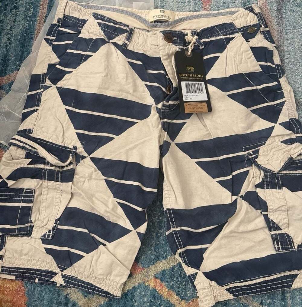 Scotch & Soda Cargo Shorts Size 33 Blue Beige Geometric Print